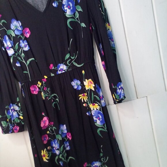 Old Navy Dress Women S Long Sleeve Elastic Waist Floral Black Colorful - Picture 6 of 16